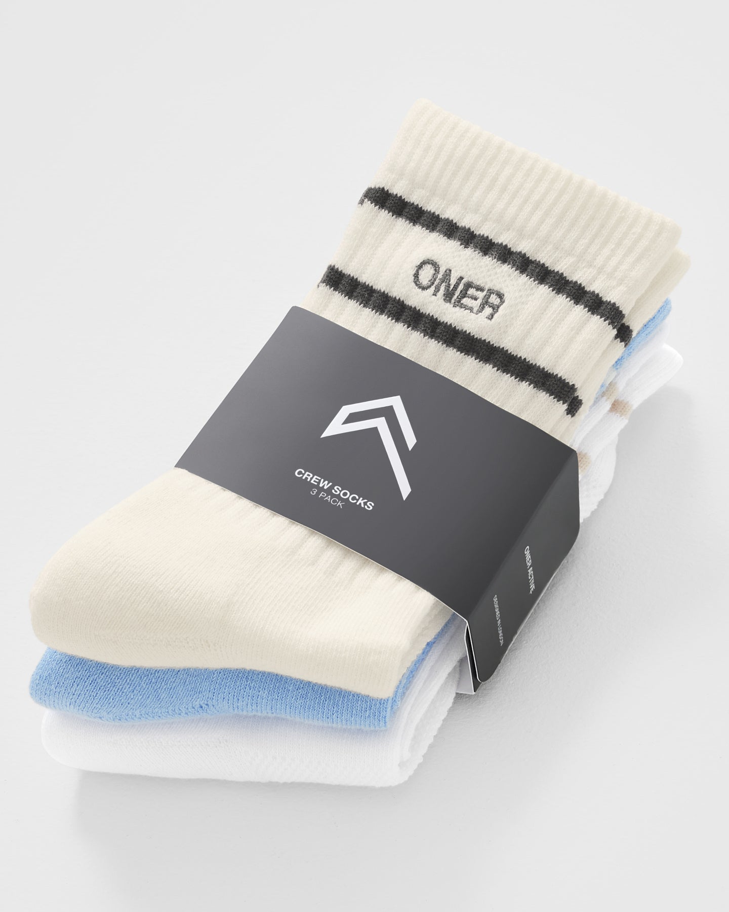 Premium 3-Pack Varsity Crew Socks - Off White, Blue & White Striped | Comfortable Athletic Socks for School, Sports & Everyday Wear