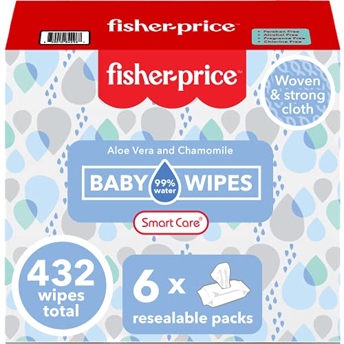 Fisher-Price Smart Care Baby Wipes - 432 Count, 99% Water, Hypoallergenic & Gentle for Newborns - Perfect for Diaper Changes, Face & Hand Cleaning, and On-the-Go Use