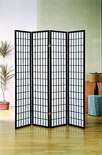 4-Panel Black Room Divider Screen - Privacy Partition for Home, Office, Dorm or Studio - Folding Decorative Room Separator for Living Spaces