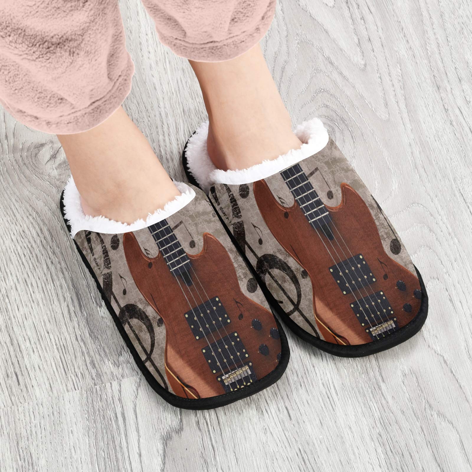 Vintage Music Note Guitar Slippers - Non-Slip Cotton House Shoes for Men & Women - Perfect for Home, Hotel, Spa, Bedroom & Travel