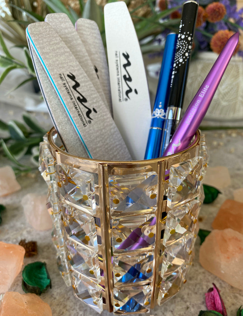 Elegant Crystal Metallic Gold Frame Storage Holder - Perfect for Organizing Jewelry, Sunglasses & Small Accessories on Dresser or Vanity