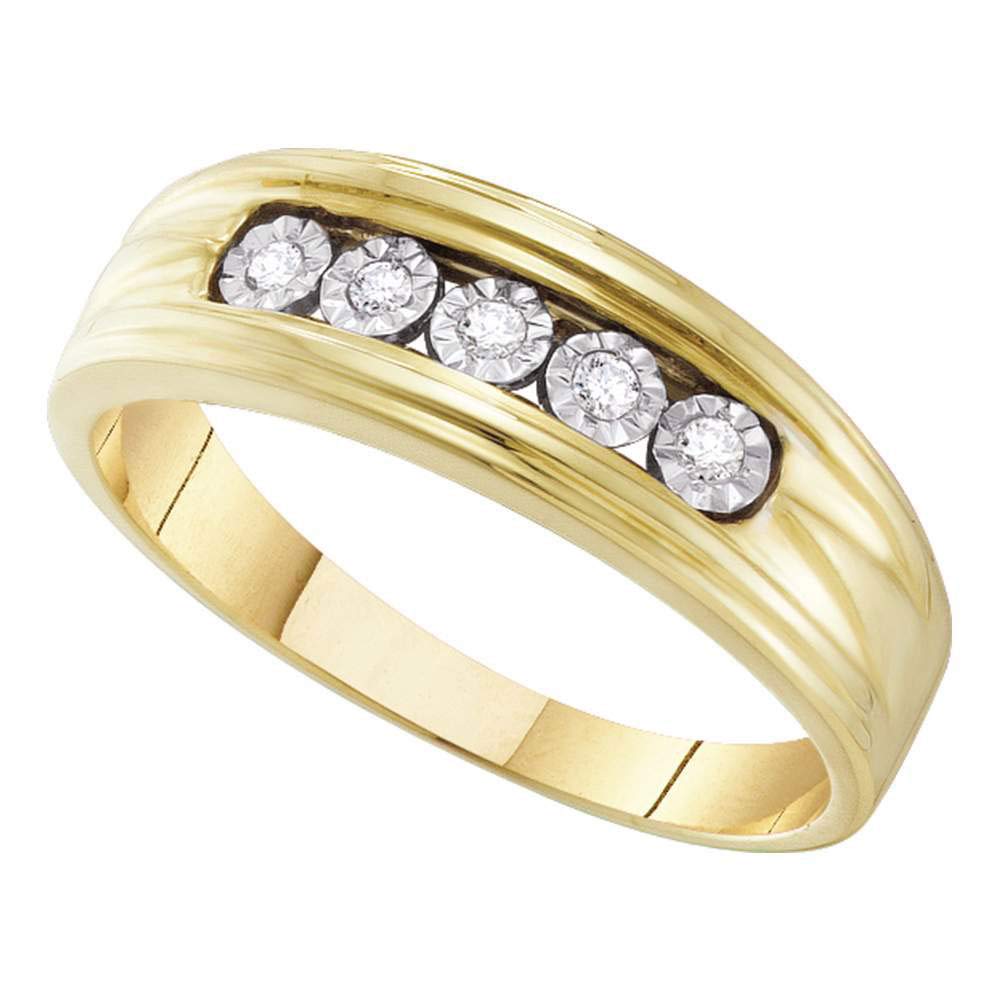 10K Yellow Gold Men's Round Diamond Wedding Band Ring - 5 Stone 1/10 CTTW - Perfect for Engagement, Anniversary & Special Occasion Gifts