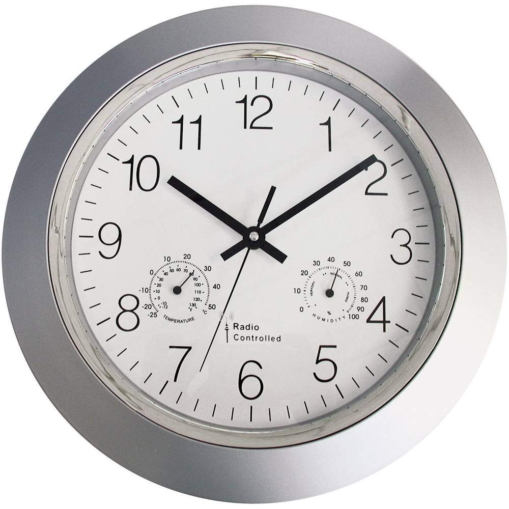 56004 Silver Radio Wall Clock - 34cm x 5cm Large Display for Easy Reading | Perfect for Living Room, Bedroom, Kitchen & Office Decor
