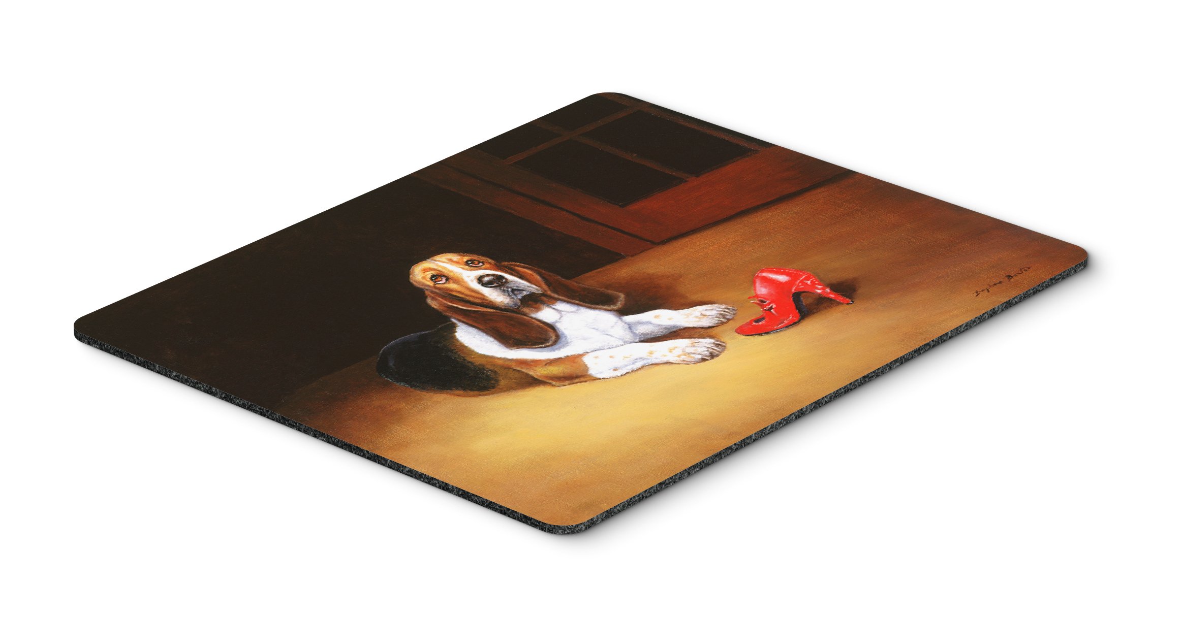 Caroline's Treasures BDBA0372MP Washable Large Mouse Pad with Basset Hound & Shoe Design - Non-Slip Desk Mat for Home Office, Gaming, Computer & Laptop Use - Perfect as Hot Pad or Trivet for Kitchen
