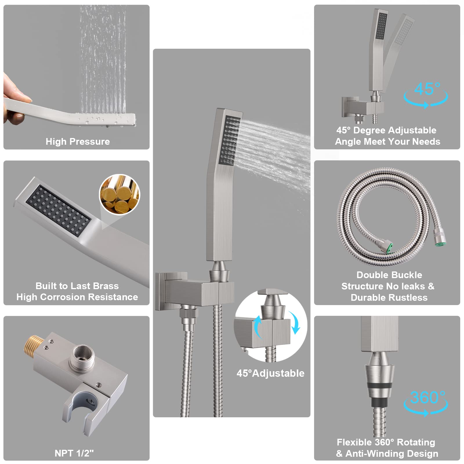 **STARBATH 12 Inch Rain Shower System with Body Jets - Powerful Rainfall & Handheld Spray Shower Set - Brushed Nickel Concealed Rough-in Mixer Valve - Perfect for Spa-Like Luxury Bathroom Experience**