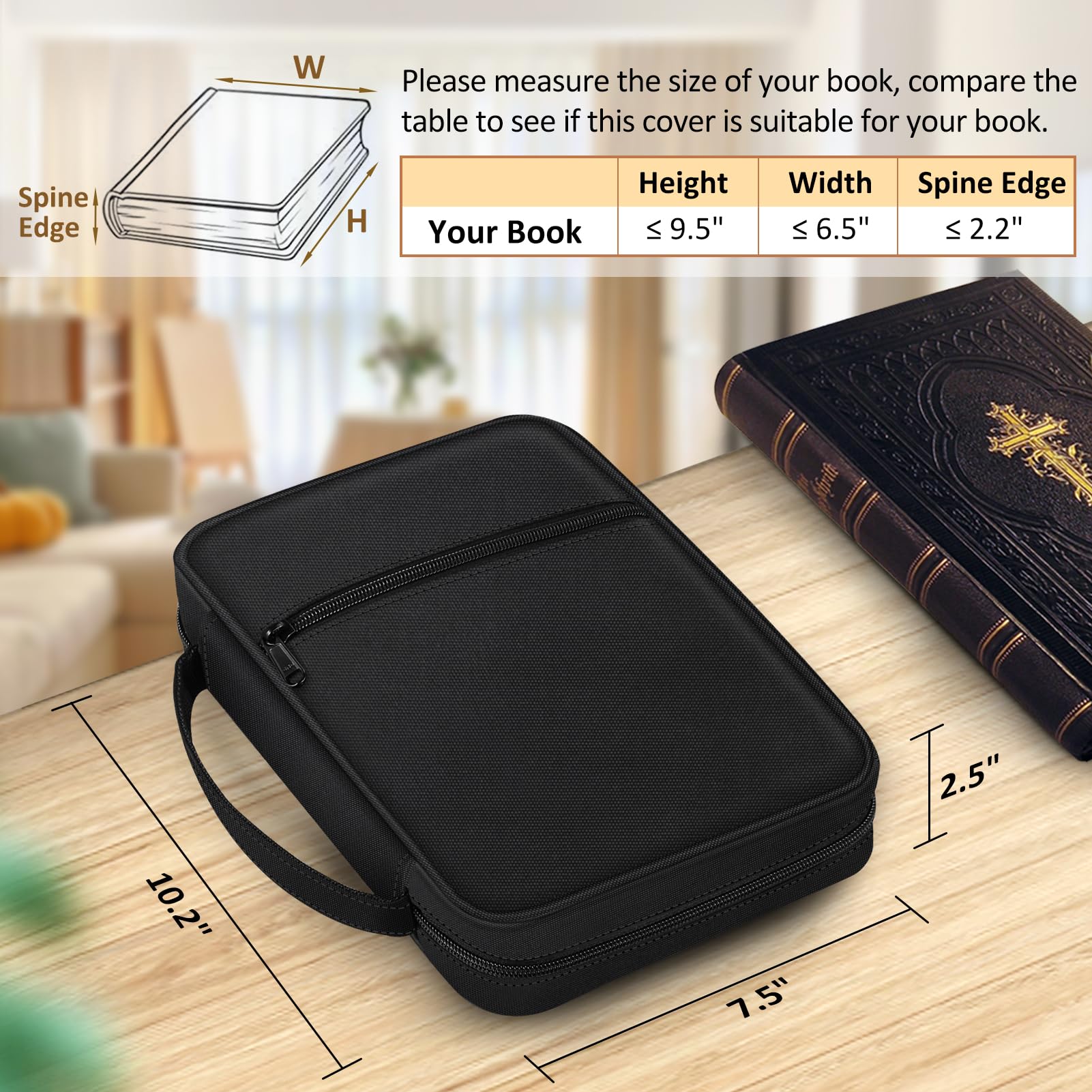 FINPAC Small Bible Cover with Handle & Zipper Pocket - Compact Protective Case for Church, Study & Travel - Durable Book Carrying Bag for Men, Women & Gifts (Black) - Perfect for Daily Devotion, Bible Study Groups & Church Services
