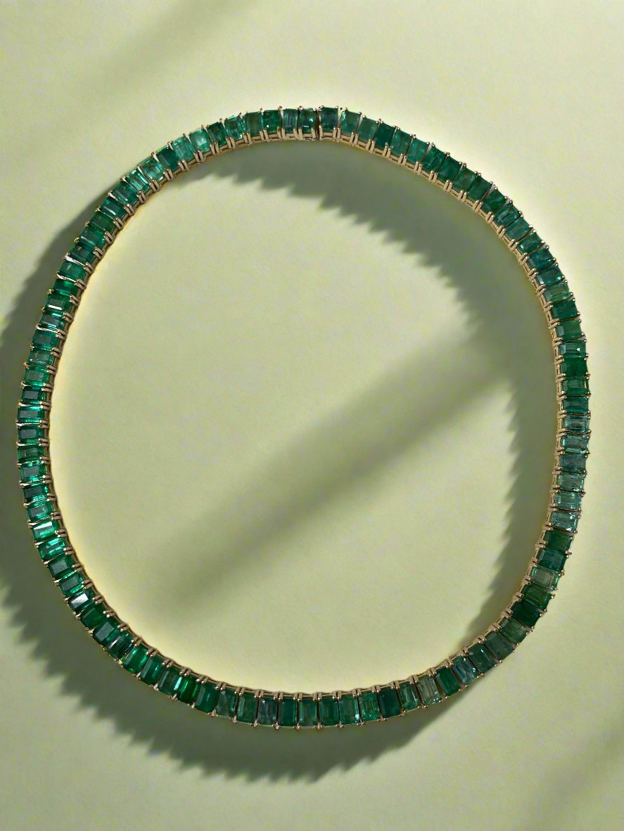 14K Gold XL 53tcw Emerald Cut Tennis Necklace - 16 Inches Elegant Jewelry for Weddings, Parties & Special Occasions