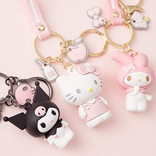 Cute Anime Keychain Set - Hello Kitty, My Melody, Kuromi, Keroppi, Badtz-Maru, Cinnamoroll, Pompompurin - Kawaii Character Keyrings for Backpacks, Bags, Gifts & Collectibles