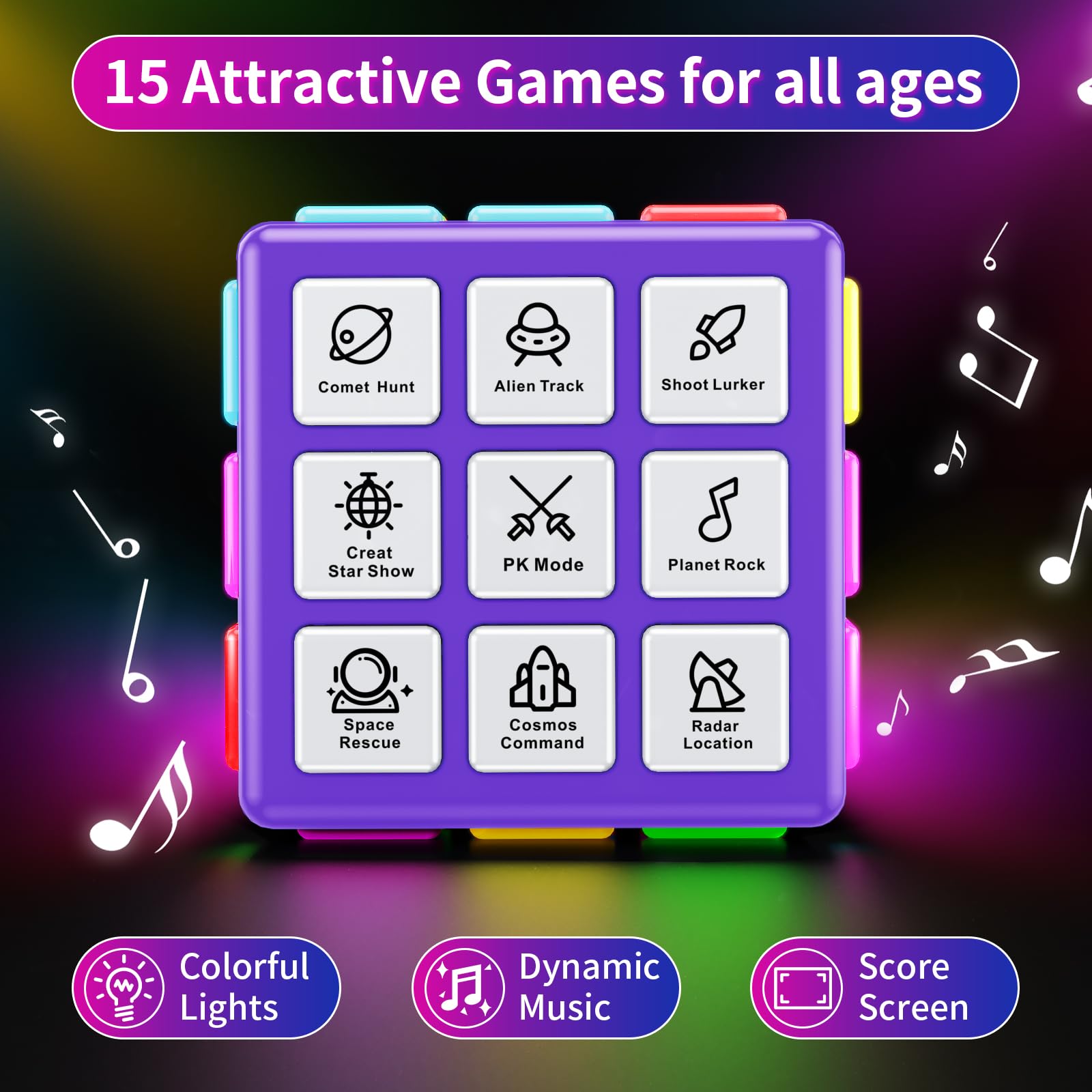 Rechargeable 15-in-1 Game Cube - Fun Brain Memory & Speed Games for Kids Ages 6-12 | Perfect Christmas Birthday Gift for Boys & Girls | Cool Electronic Toy with Score Screen (Purple) | Great for Travel, Parties & Family Game Nights