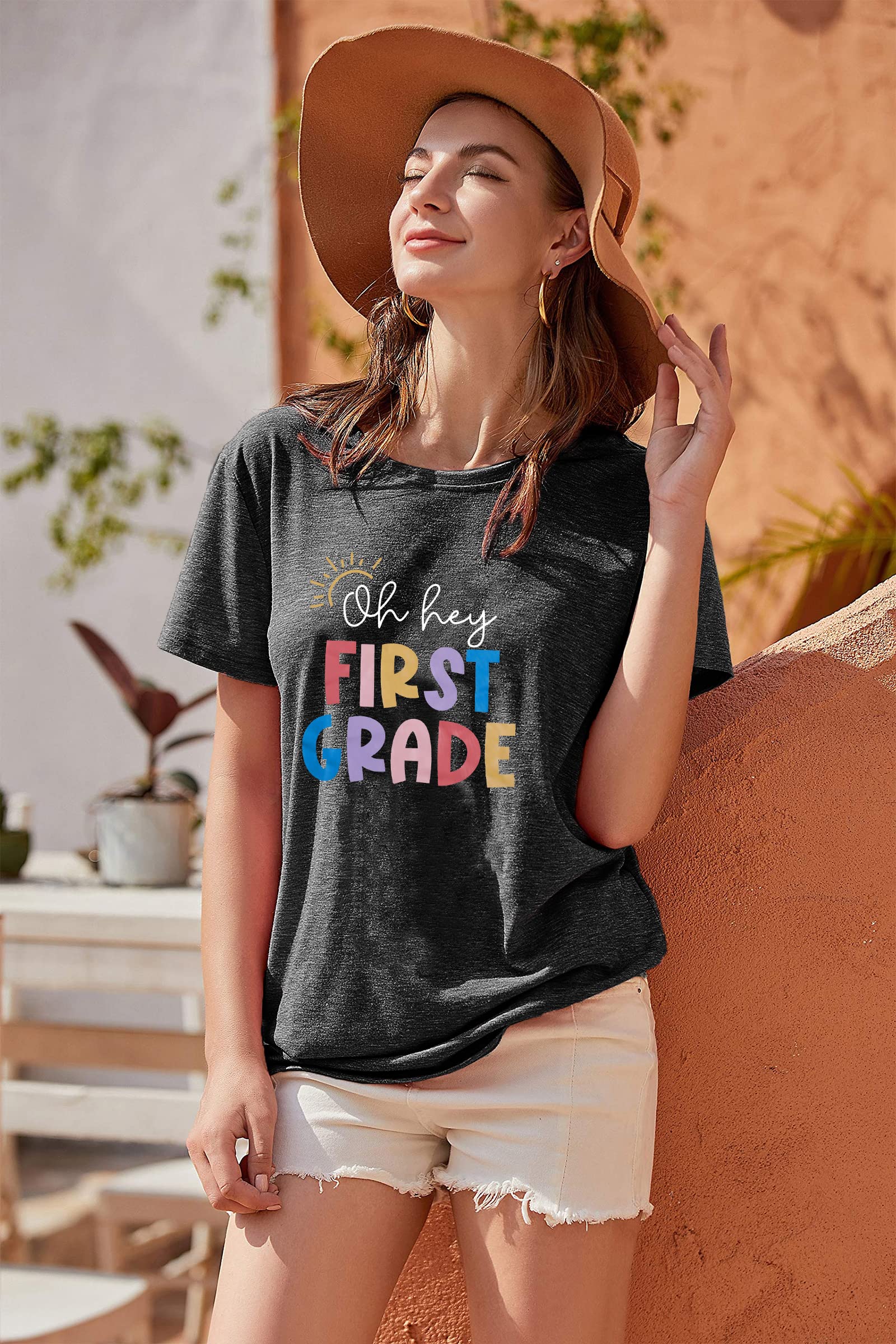 Best DUTUT First Grade Teacher T-Shirt for Women - Back to School Letter Print Top, Teacher Appreciation Gift, Comfortable Short Sleeve Blouse - Perfect for Classroom, Teacher's Day & School Events