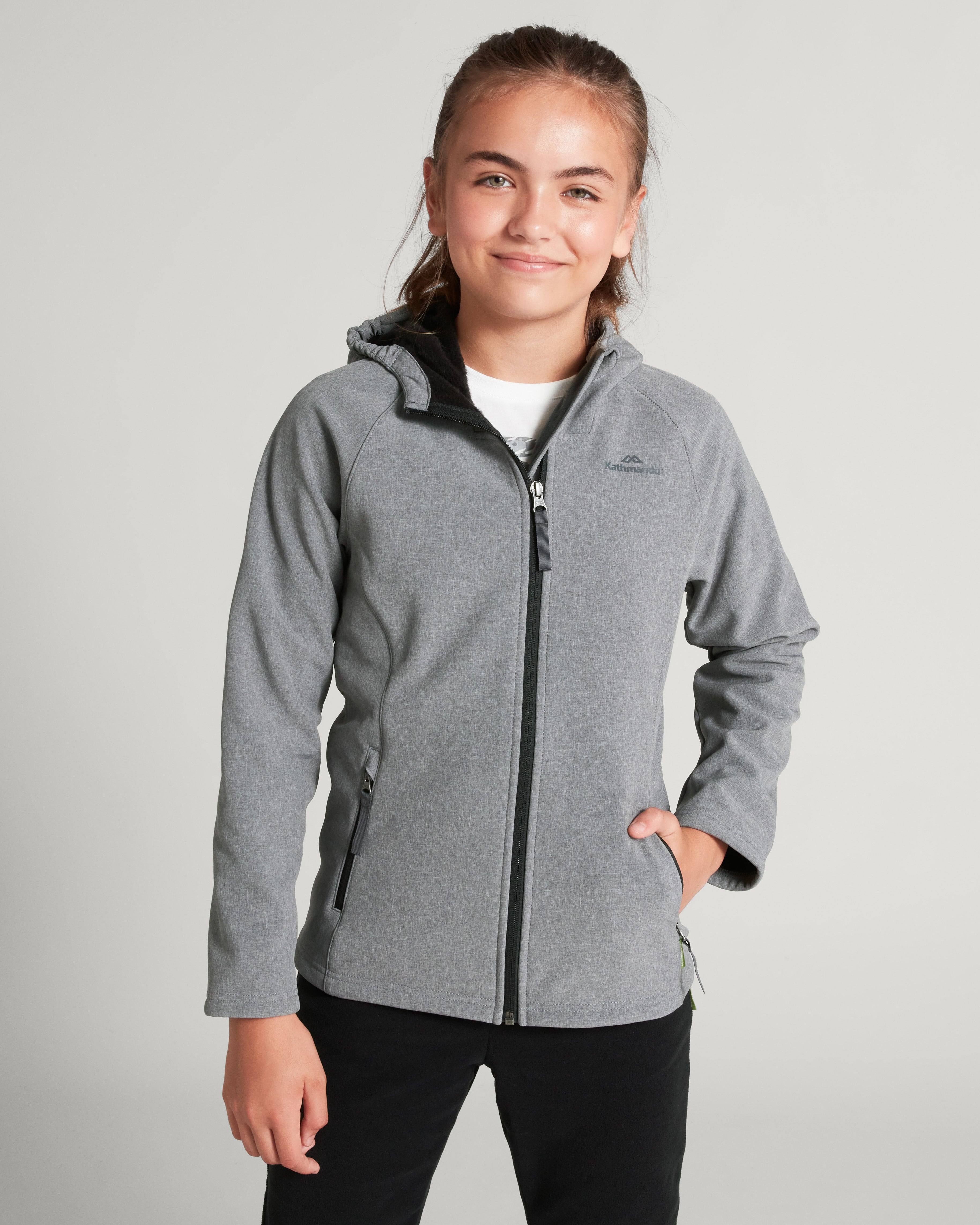 Malazan Girls' Jacket - Mid Grey Marle Fleece Coat for Outdoor Activities and School Wear