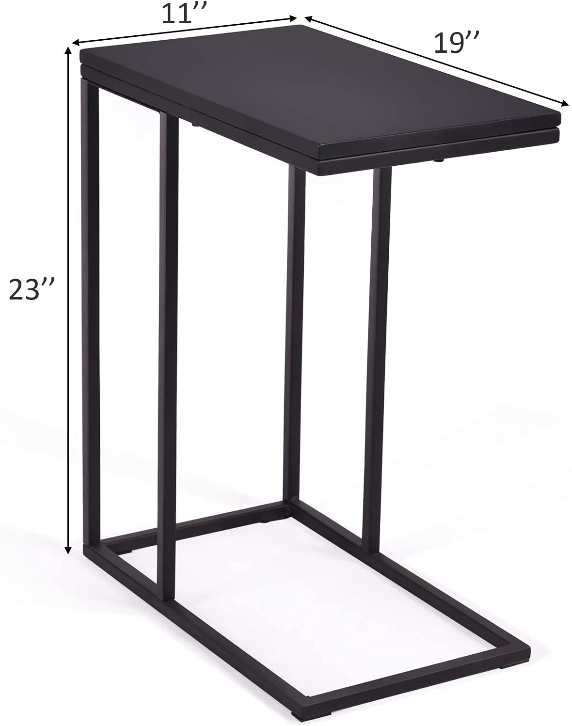 Hysache Industrial Narrow C-Shaped Side Table with Metal Frame & Rectangle MDF Top - Black End Table for Couch, Sofa, Living Room, Bedroom & Home Office - Perfect for Small Spaces, Reading Nooks & Coffee Cup Placement (HW54186)
