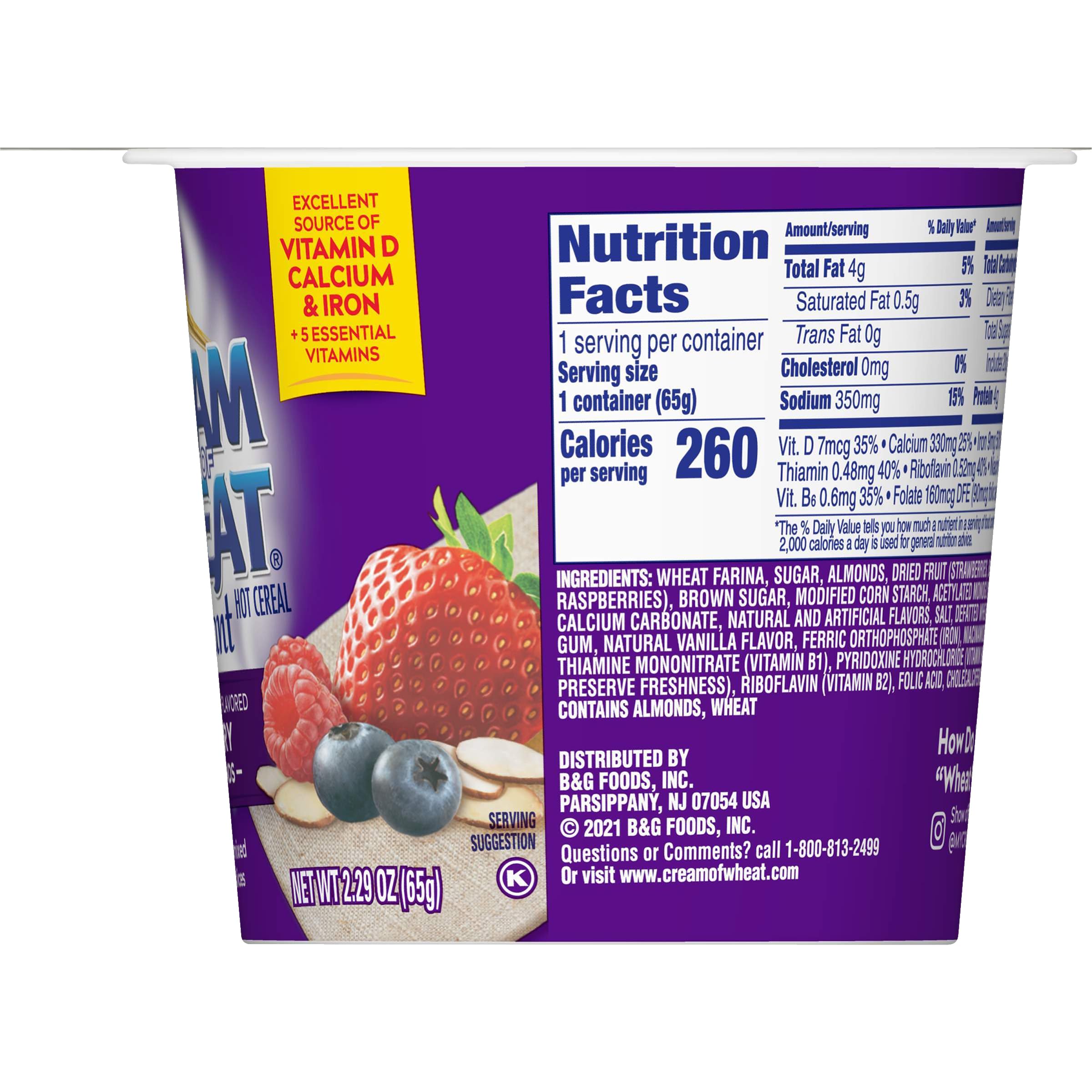 Cream of Wheat Instant Hot Cereal To-Go Cups - Mixed Berry with Almonds, 2.29oz (6 Pack) | Quick Breakfast for Busy Mornings, Office Snack & On-the-Go Meals