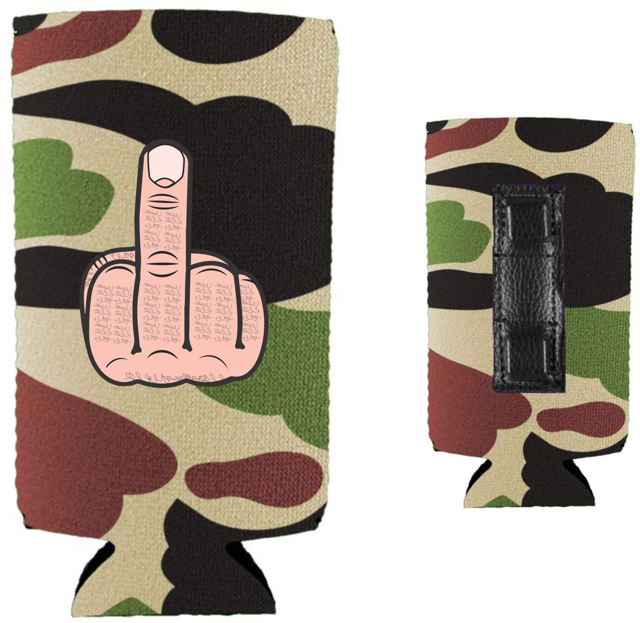 Magnetic Slim Can Cooler with Middle Finger Design (2-Pack, Camo) - Perfect for Beer, Soda & Outdoor Parties