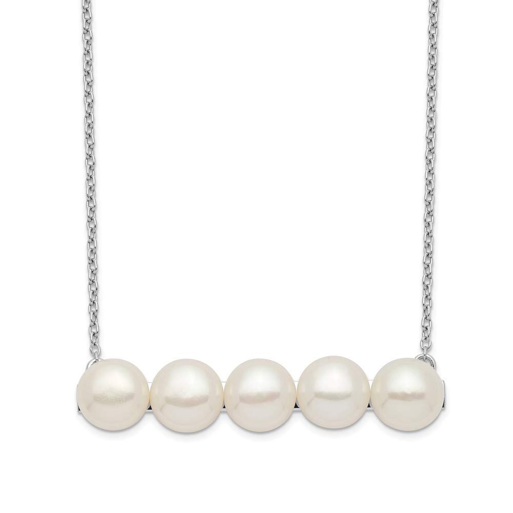 925 Sterling Silver Rhodium Plated 7-8mm White Button Freshwater Cultured Pearl Necklace - 18 Inch Elegant Jewelry Gift for Women, Brides, Anniversary & Special Occasions