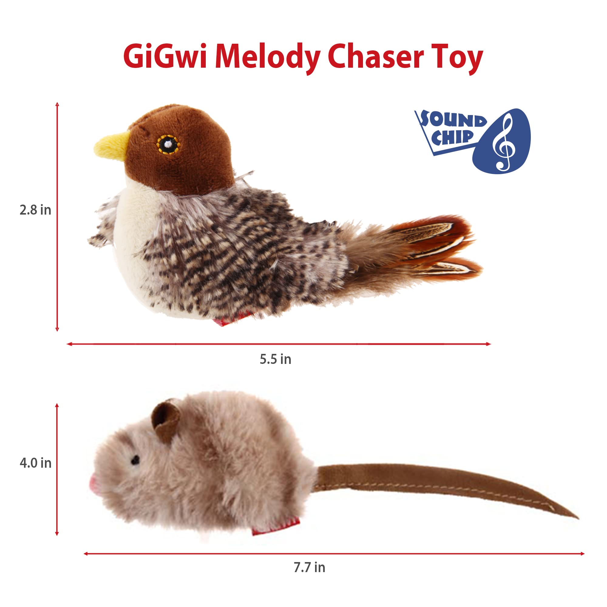 Gigwi Chirping Bird Cat Toy Set - Interactive Motion Activated Kitten Play Toy with Squeaky Sound & Feathers for Indoor Cats - Perfect for Chasing, Pouncing & Playtime for All Breeds