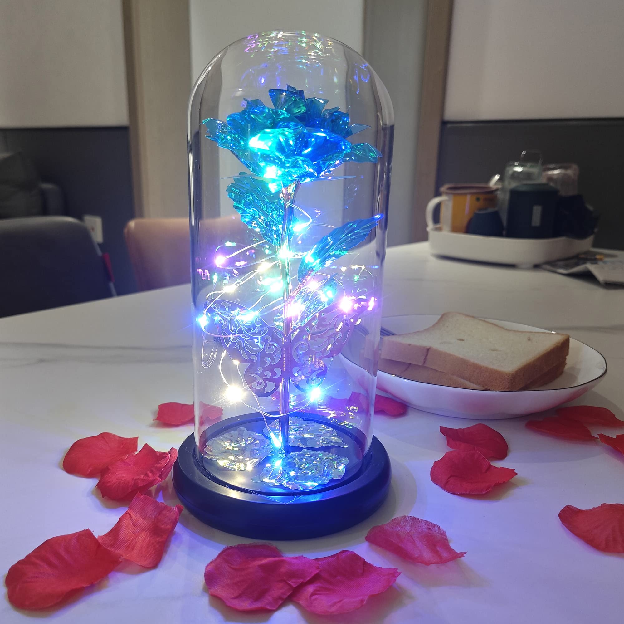 Preserved Blue Rose in Glass Dome - Eternal Rose Gift for Women, Mom, Grandma | Unique Birthday, Mother's Day Gift from Daughter | Perfect for Home Decor, Wedding Centerpiece & Romantic Keepsake