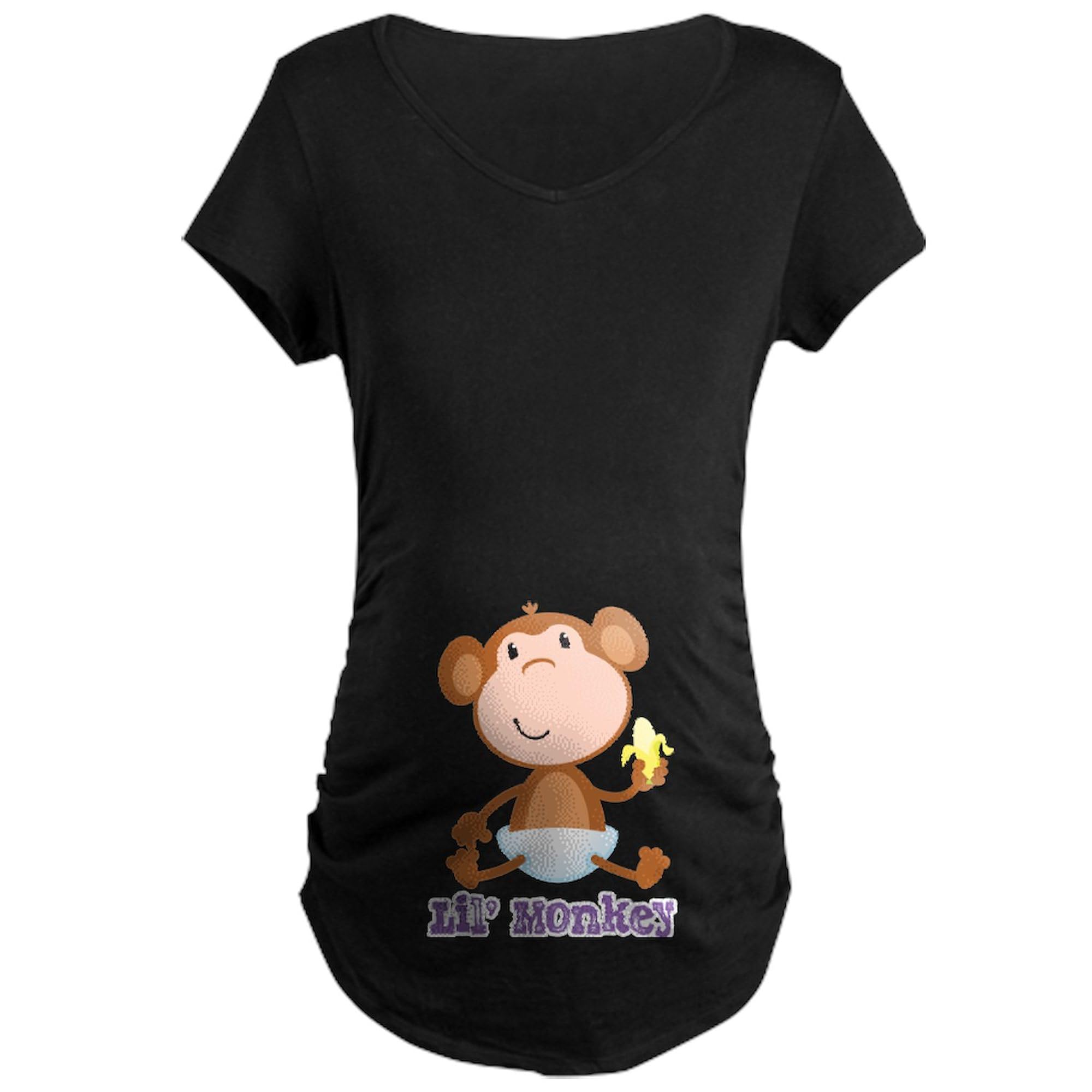 Lil' Monkey Smile Maternity Dark T-Shirt for Women - Ruched Side Design, Comfortable Pregnancy Tee - Perfect for Casual Wear, Baby Showers & Maternity Photos