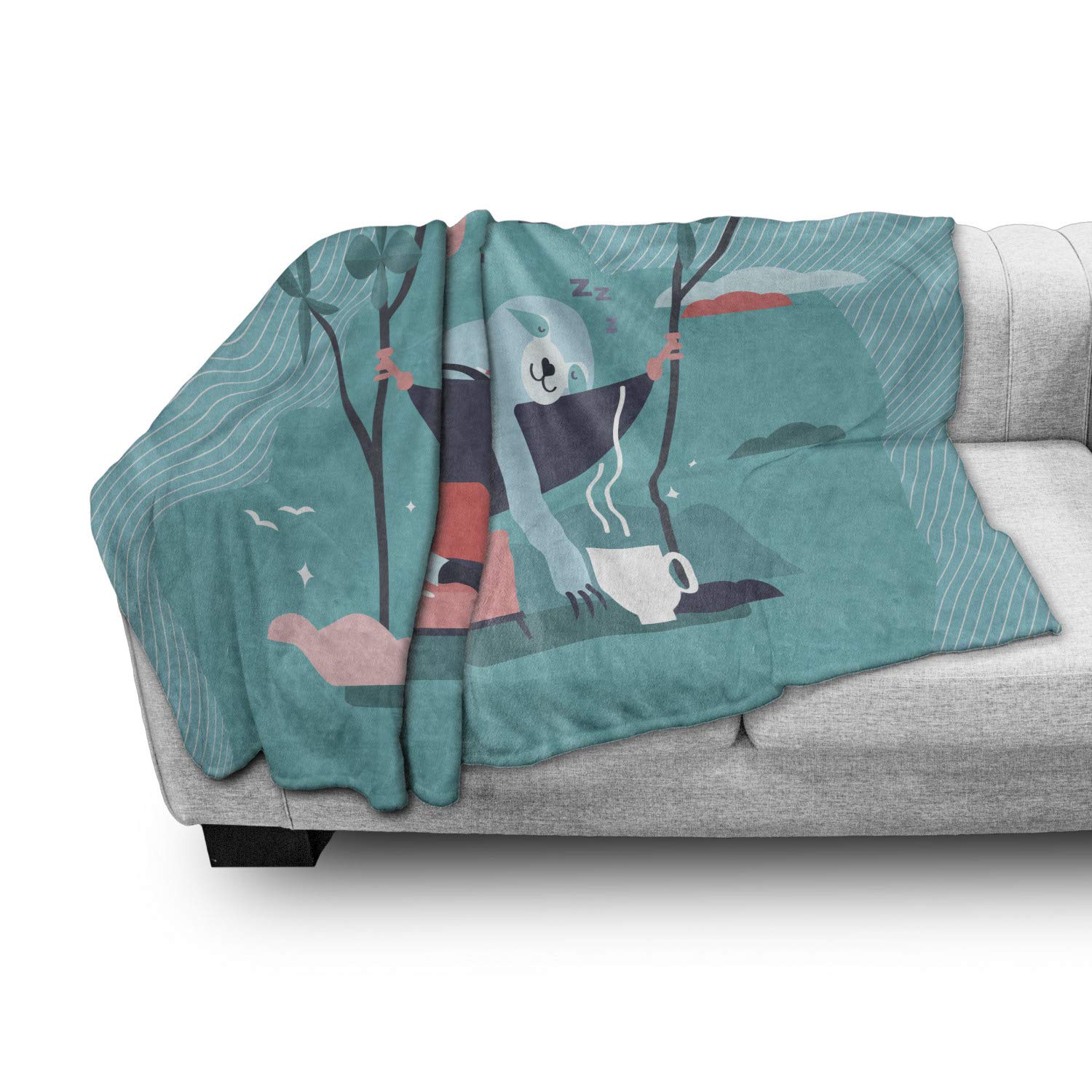 Ambesonne Funny Sloth Throw Blanket - Soft Flannel Fleece Blanket with Sleeping Lazy Animal Print - 70