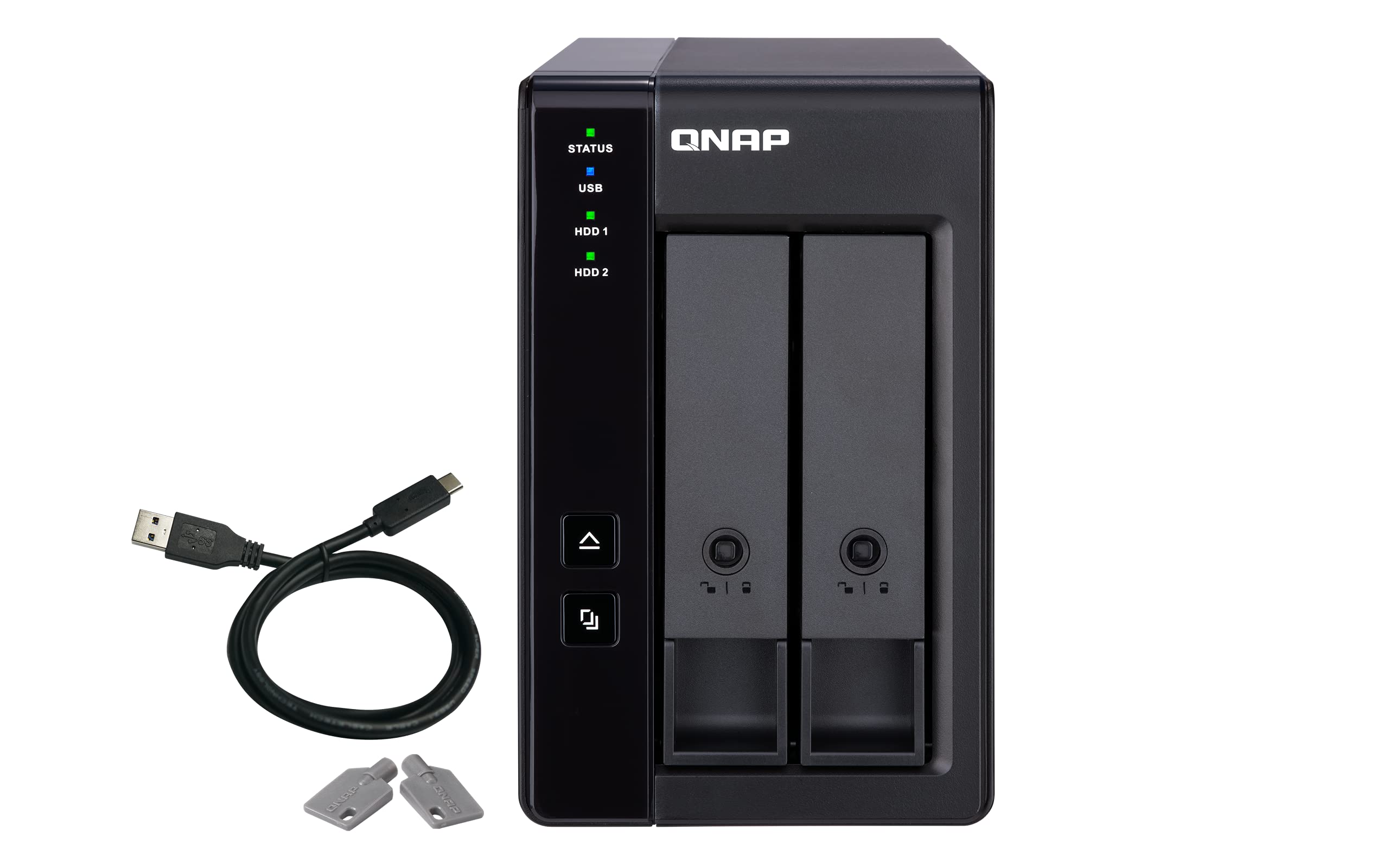 QNAP TR-002-A-US 2 Bay USB Type-C DAS External Hard Drive Enclosure with Hardware RAID 0/1 (Diskless) - High-Speed Storage Expansion for PC, Mac, Creative Professionals & Data Backup