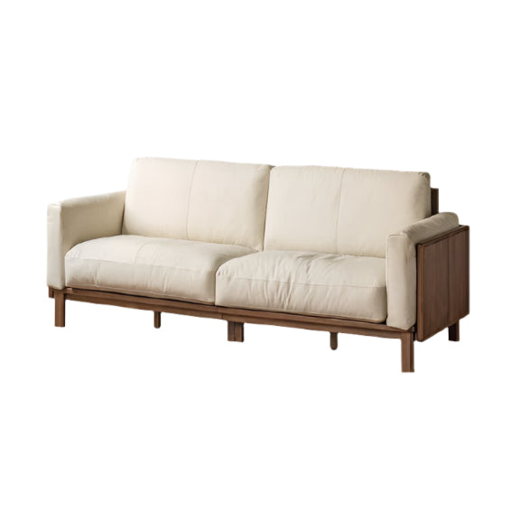 86.6x35.8x33.9 inch / 220x91x86 cm / Walnut Color / ash sofa genuine leather - ivory white