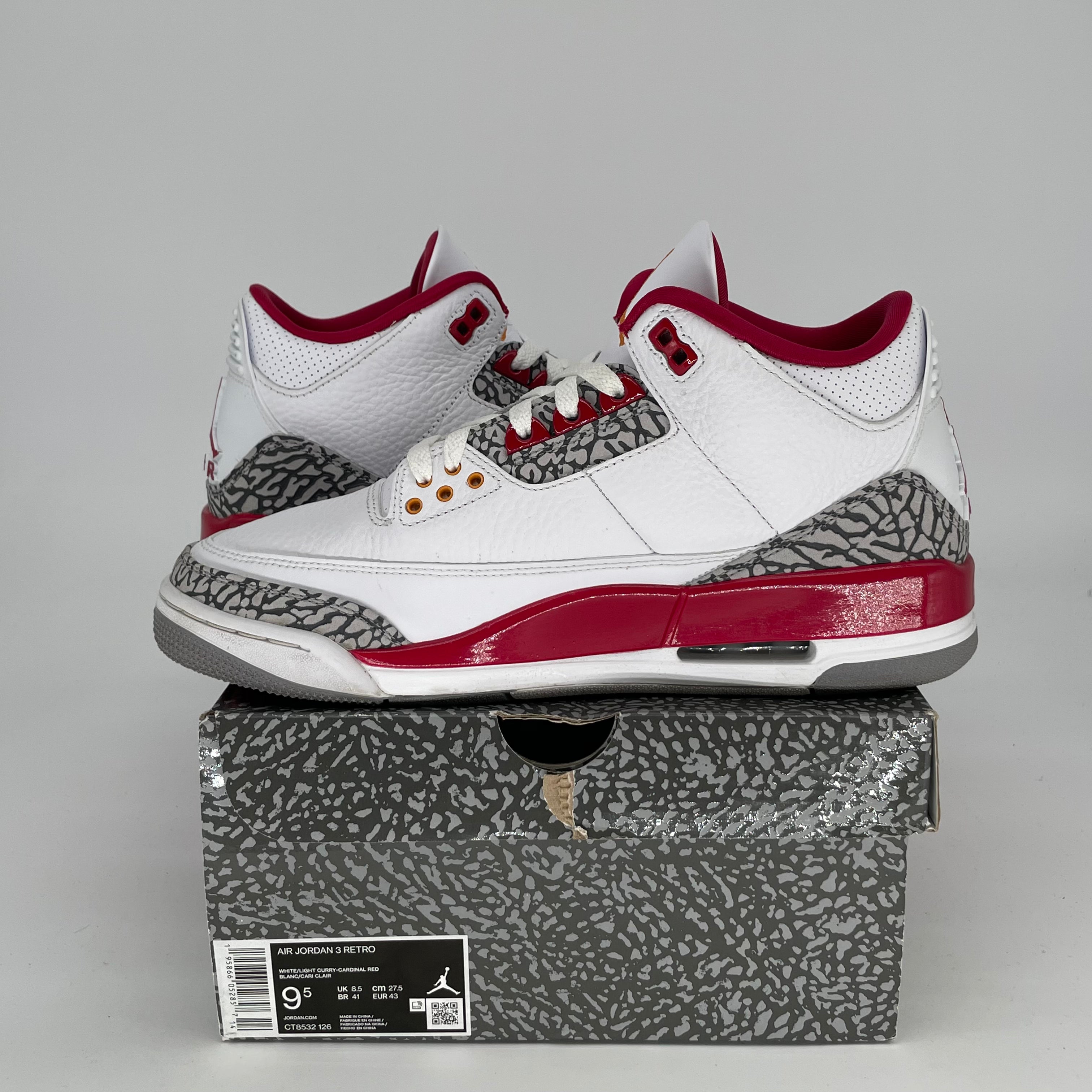 AIR JORDAN 3 Cardinal Red Retro Basketball Shoes - Men's Size 9.5/Women's Size 11 (CT8532-126) - Perfect for Streetwear & Sneaker Collection