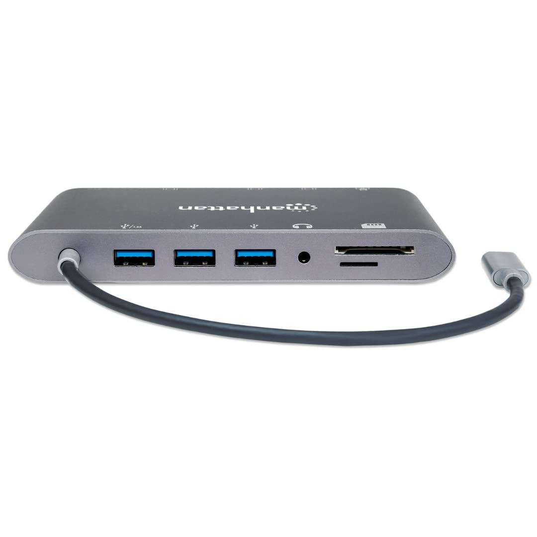 Manhattan SuperSpeed USB-C to 7-in-1 Docking Station with 4K HDMI, Ethernet, USB 3.0 Ports - Perfect for Home Office, Gaming & MacBook Pro Connectivity