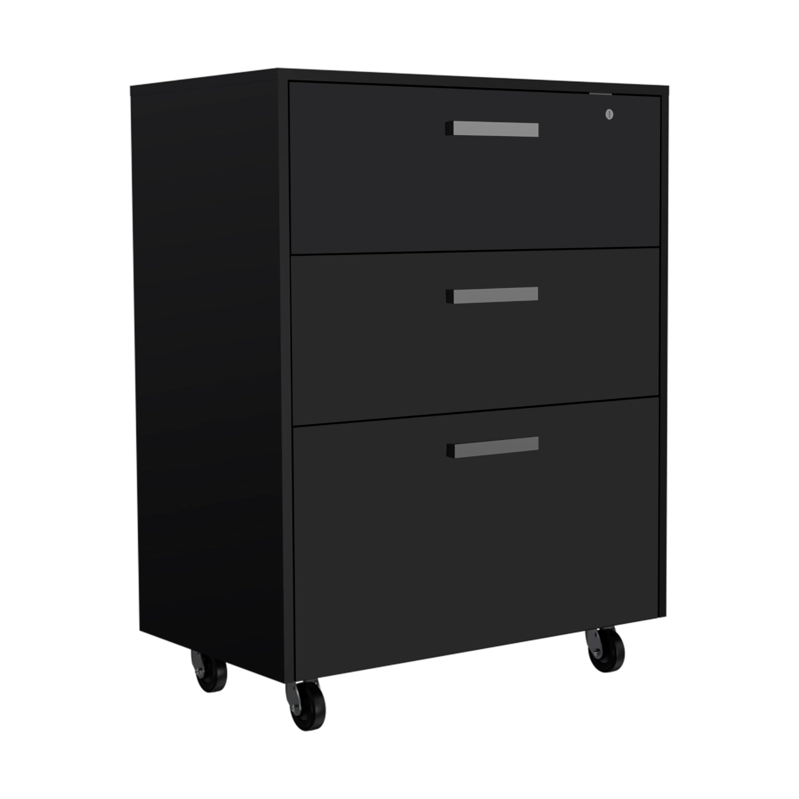 Tuhome Black Storage Base Cabinet with 3 Drawers, Casters, Mobile & Soft Close - Full Extension for Kitchen, Bathroom or Office Organization