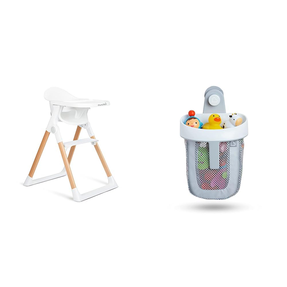 Munchkin Float Easy Clean Foldable High Chair & Hanging Bath Toy Organizer with Quick-Dry Mesh - Perfect for Baby Feeding & Bath Time Storage