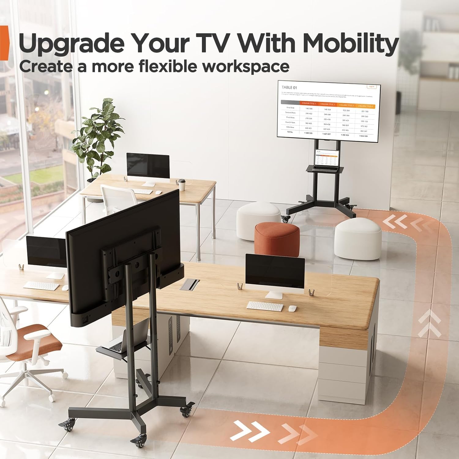Perlegear Adjustable Rolling TV Stand with Wheels - Mobile TV Cart for 32-85 Inch Screens (Up to 132 lbs), Height Adjustable TV Stand with Metal Shelf & Lockable Casters, Max VESA 600x400mm - Perfect for Living Room, Bedroom, Office or Classroom