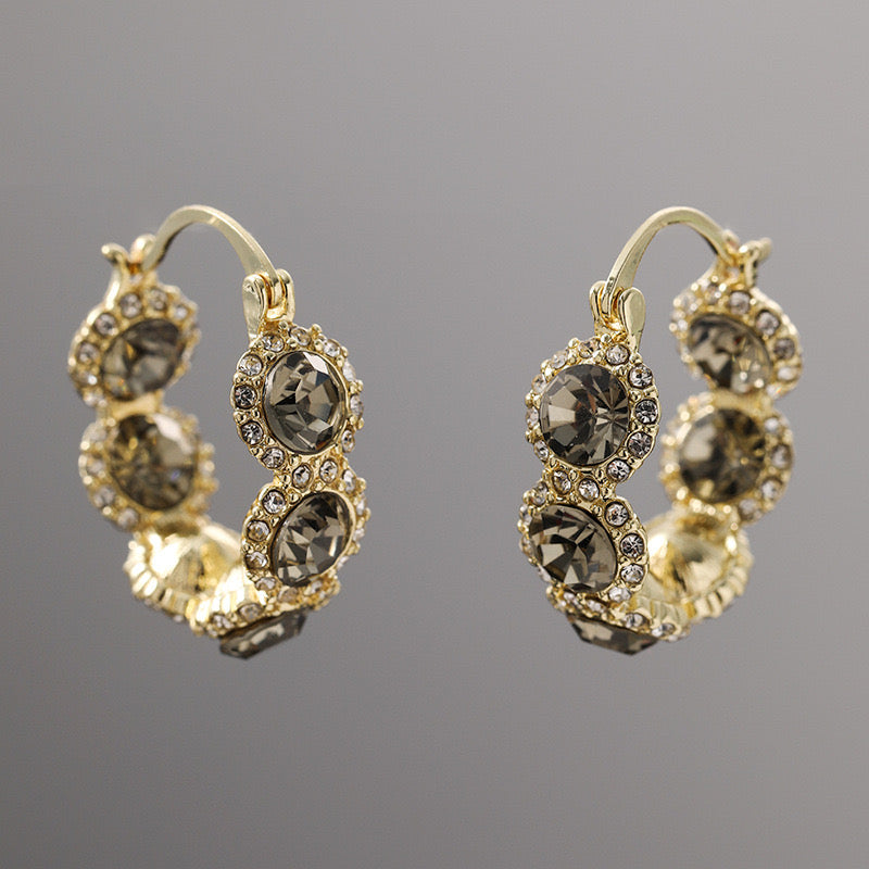 Sparkly Black Crystal Hoop Earrings for Women | 14K Gold Plated Fashion Jewelry Gift | Perfect for Parties, Weddings & Evening Events (Style A7487)