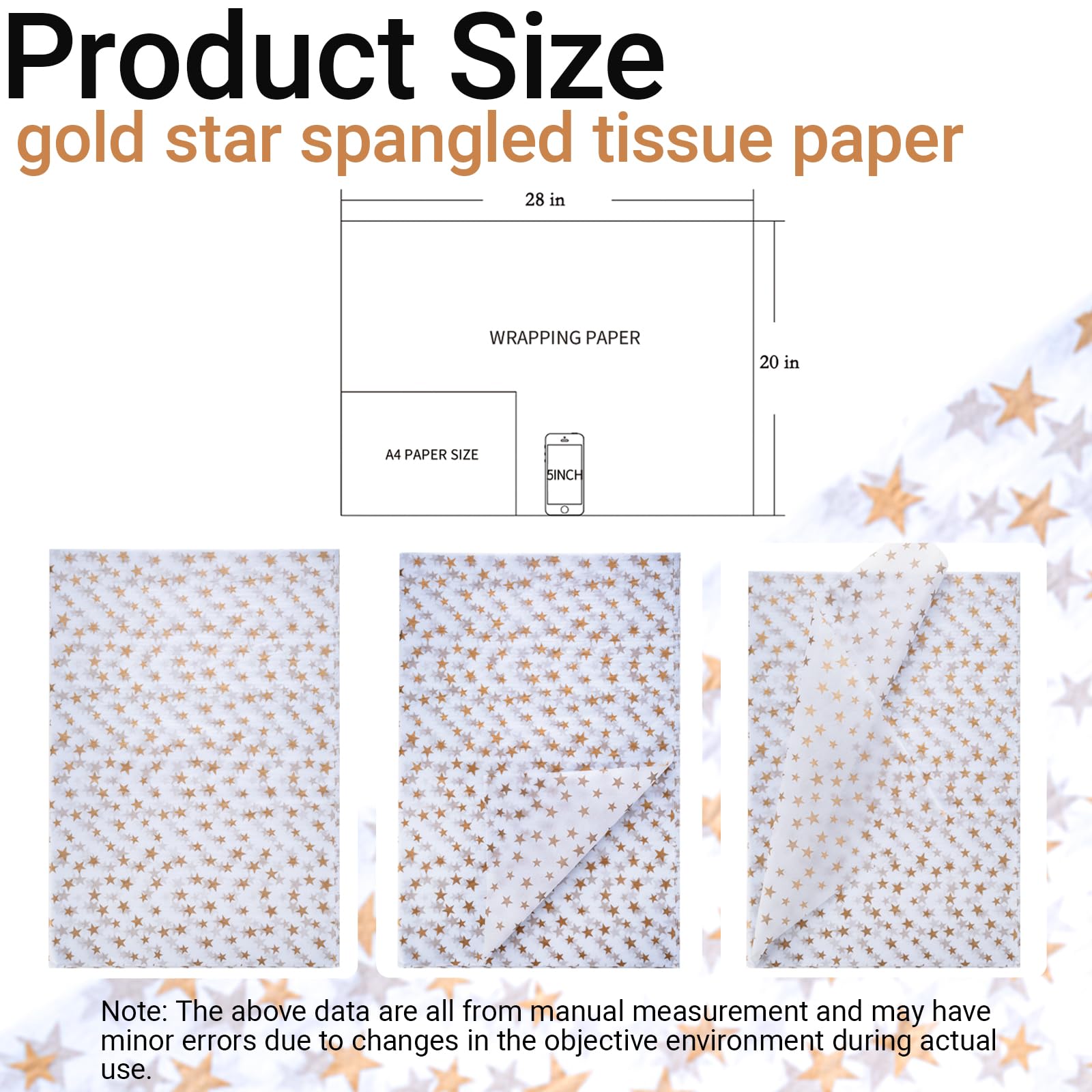 Premium Gold Star White Tissue Paper - 50 Sheets for Gift Wrapping, DIY Crafts, Party Decorations | Perfect for Birthday Presents, Wedding Favors & Holiday Packaging