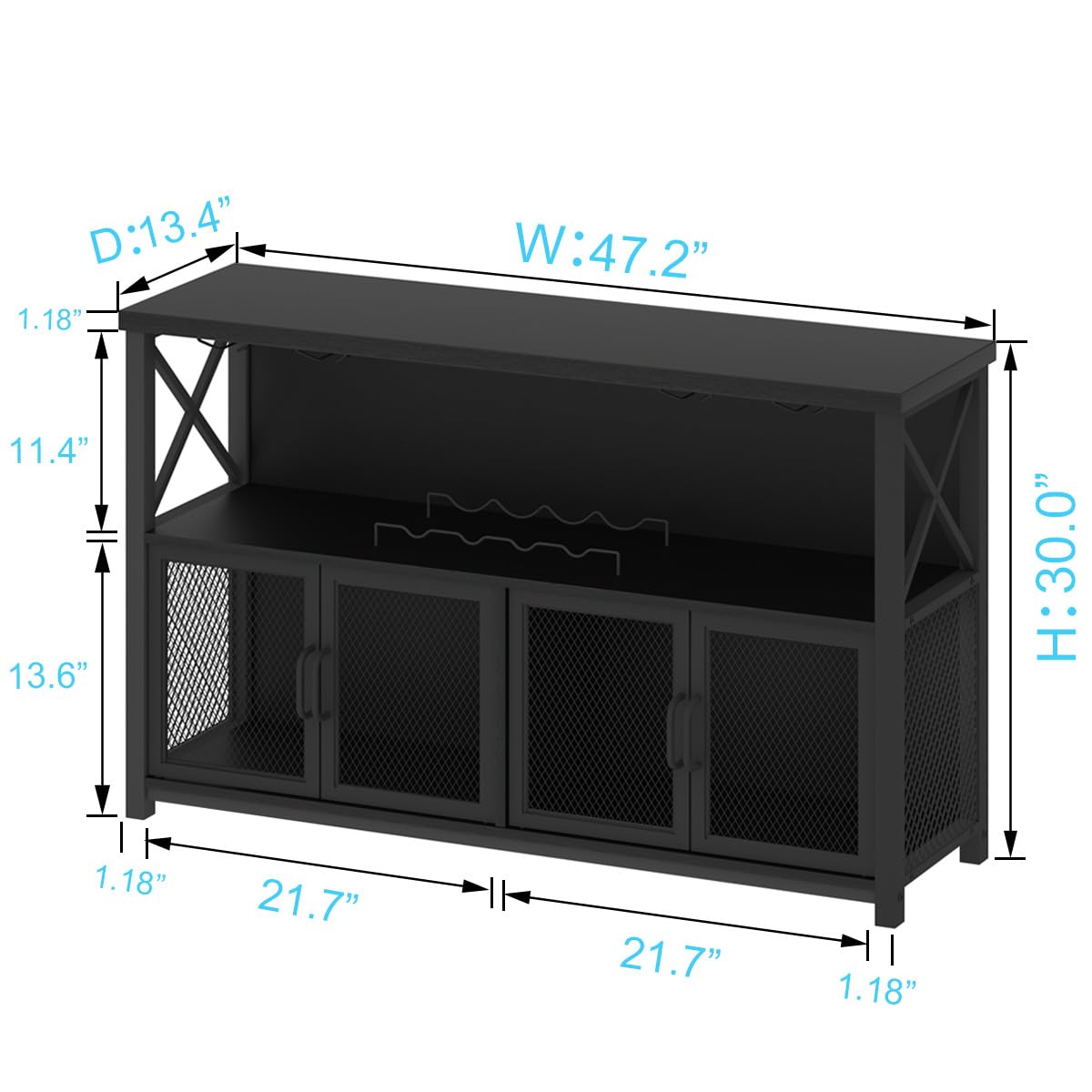 LVB Black Coffee Bar Cabinet - Modern Liquor Cabinet with Wine Rack Storage for Kitchen, Dining Room & Home Bar - Farmhouse Style Sideboard Buffet for Wine Glasses & Bottles Organization - Perfect for Entertaining Guests & Stylish Home Decor (47