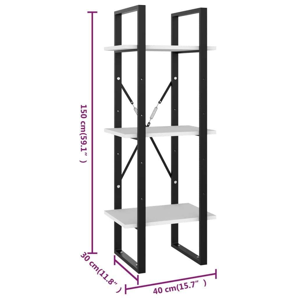 3-Tier Bookcase Storage Cabinet - White Multipurpose Bookshelf & Display Shelf for Living Room, Bedroom - 15.7