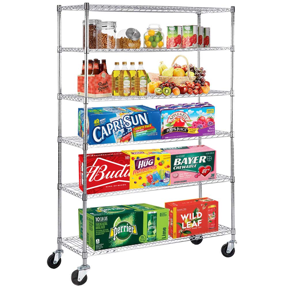 6-Tier Heavy Duty NSF Metal Wire Shelving Unit with Wheels, 76