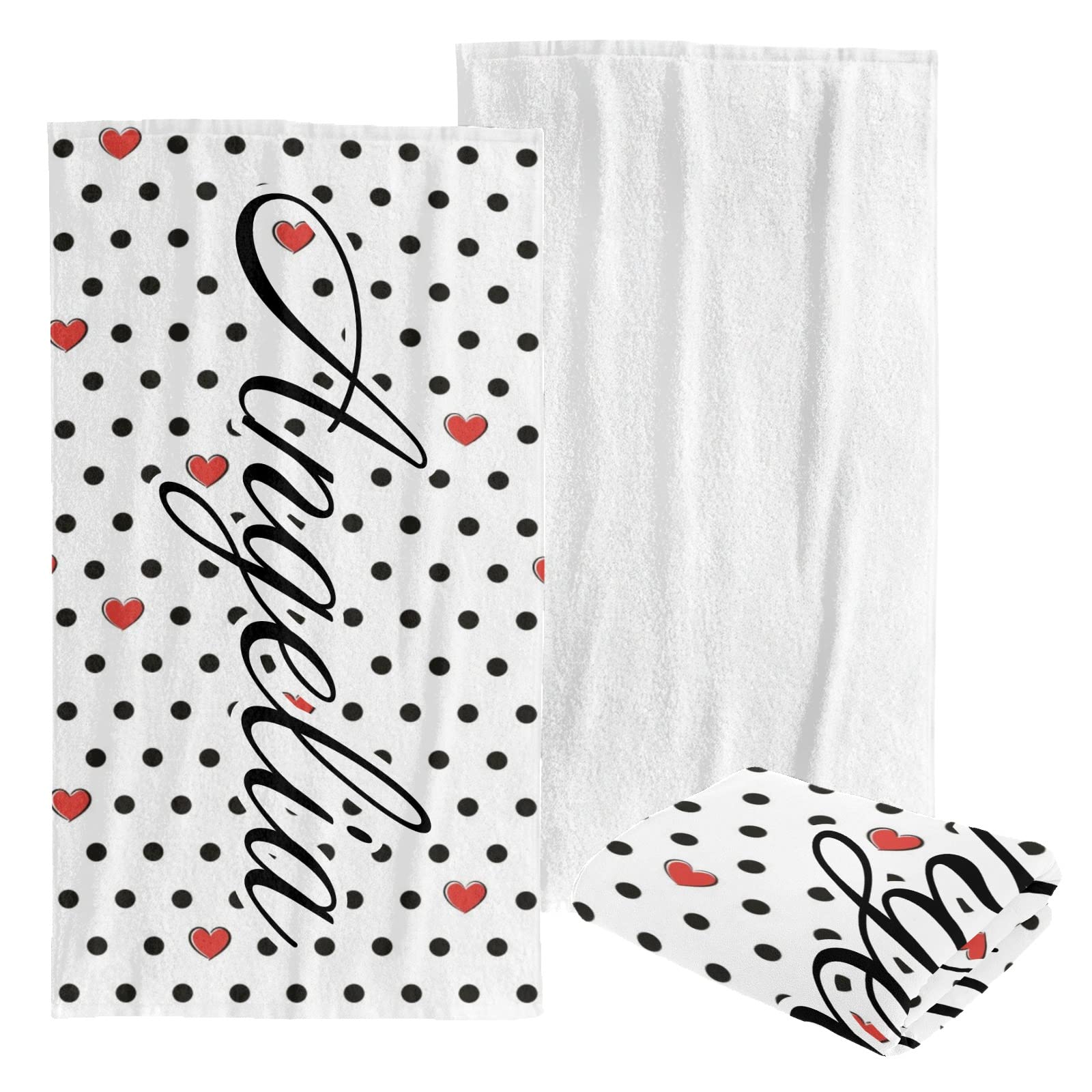 Custom Personalized Beach Towel - Soft Quick-Dry Bath Towel Blanket for Swimming, Pool, Travel - Geometric Dots & Heart Design for Kids, Men, Women