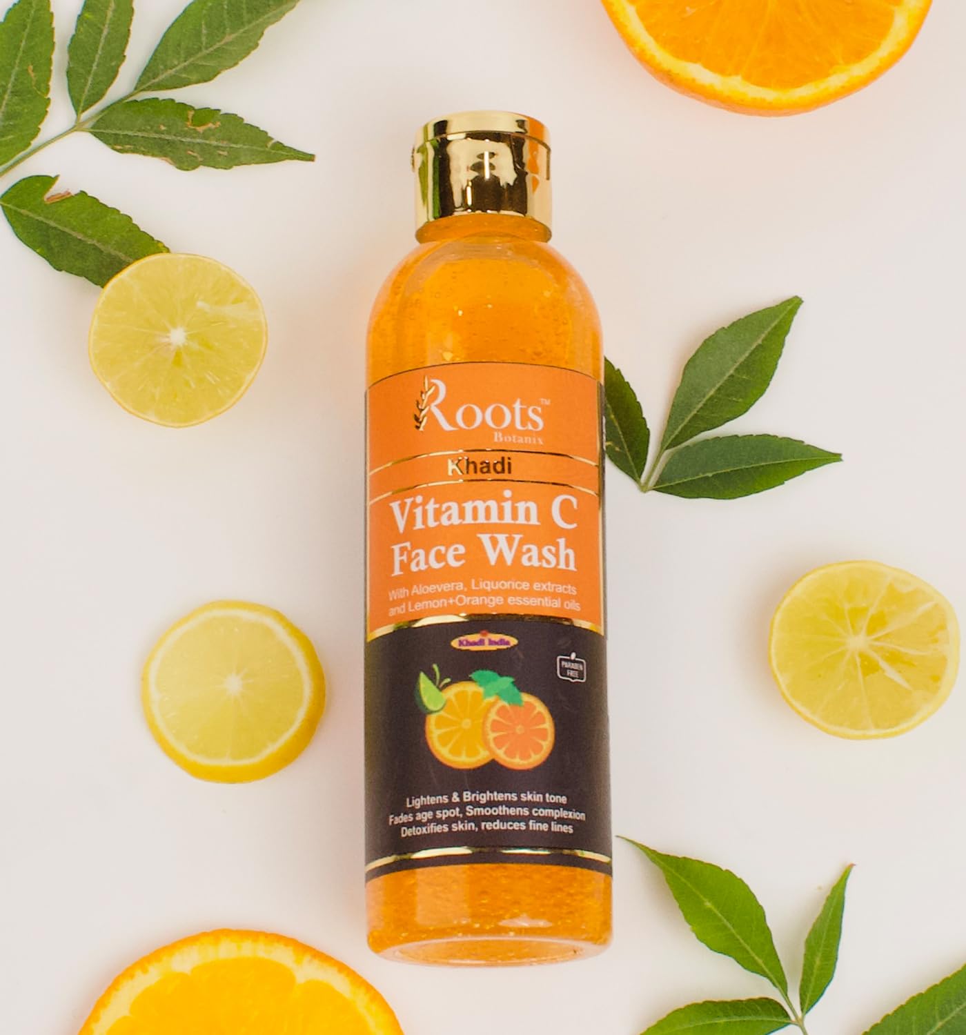 Roots Botanix Vitamin C Face Wash for Glowing Skin - Brightening & De-Tan Cleanser | Anti-Pollution & Pimple Control | Orange Liquid Soap (200ml) | Perfect for Daily Skincare & Morning Routine