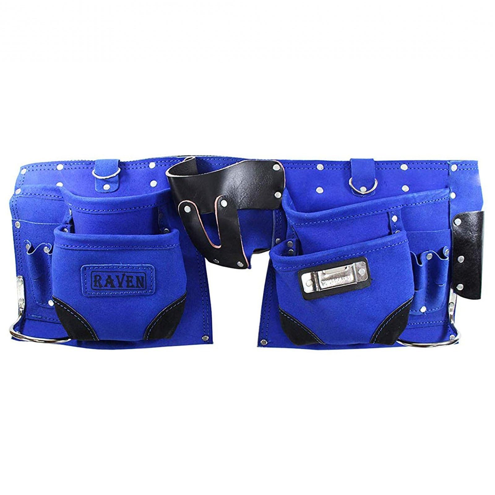 Heavy Duty 9 Pocket Leather Tool Belt for Hammer & Drill - Durable Work Pouch with Large Storage (Blue) - Perfect for Construction, Carpentry & DIY Home Improvement Projects