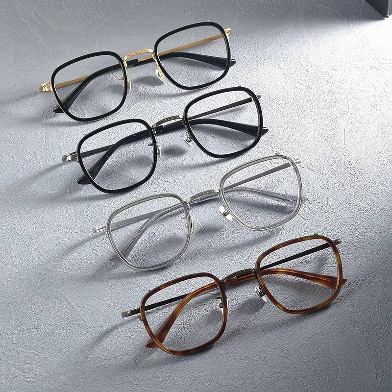 Stylish Black Unisex Square Titanium Acetate Eyeglasses Frame 6015 | Lightweight & Durable | Perfect for Work, Reading & Fashion Accessories