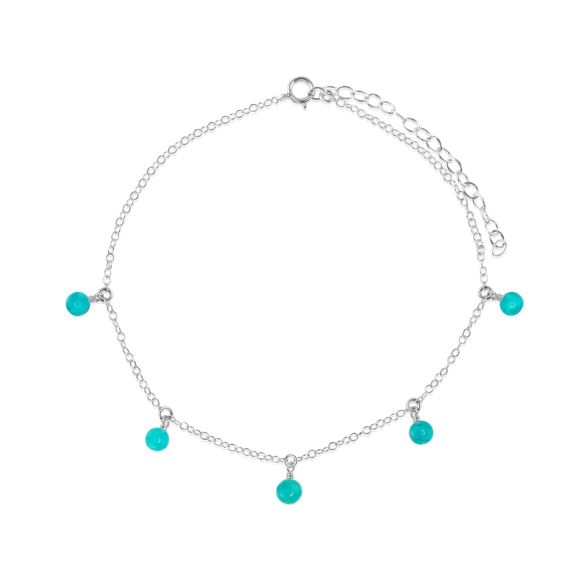 Luna Tide Turquoise Bead Drop Anklet in Sterling Silver - Handmade Boho Ankle Bracelet for Women, Perfect for Beach Vacations & Summer Outfits