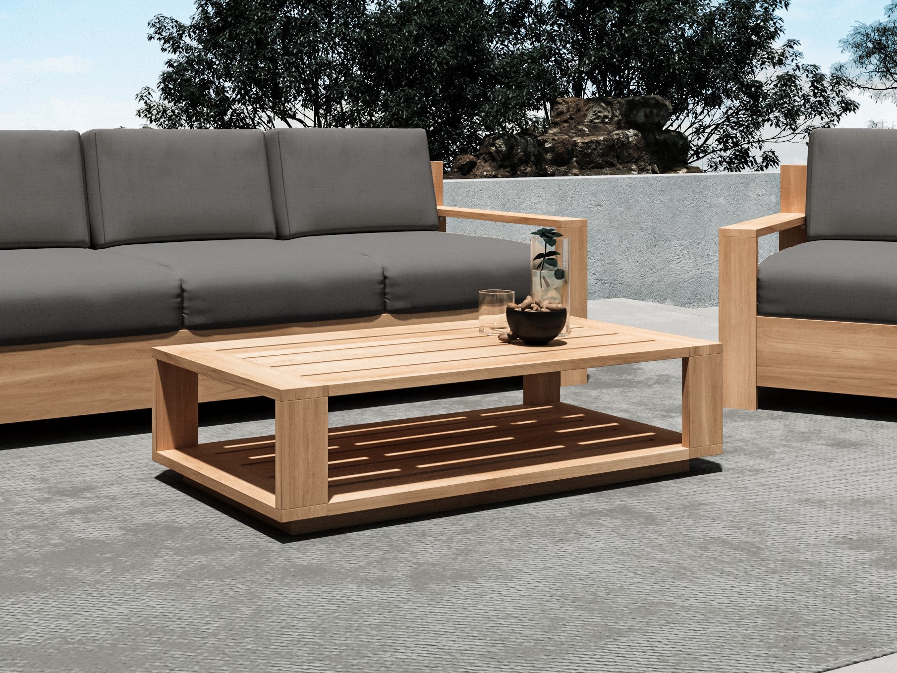 Premium Teak Outdoor Coffee Table - Weather-Resistant Rectangular Design for Patio, Garden, and Poolside Use