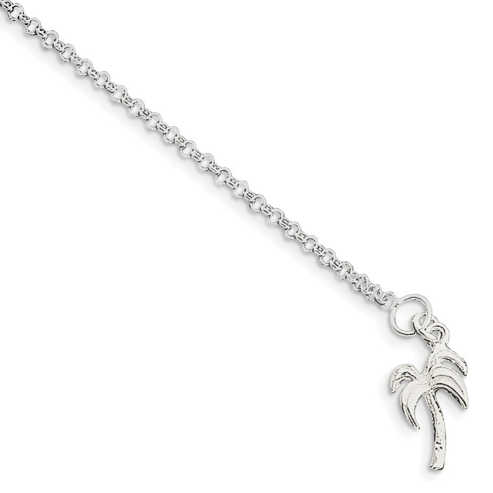 925 Sterling Silver Palm Tree Anklet Bracelet - 10 Inch Adjustable Chain with Secure Lobster Clasp - Perfect for Beach Vacations, Summer Outfits and Boho Jewelry Collection