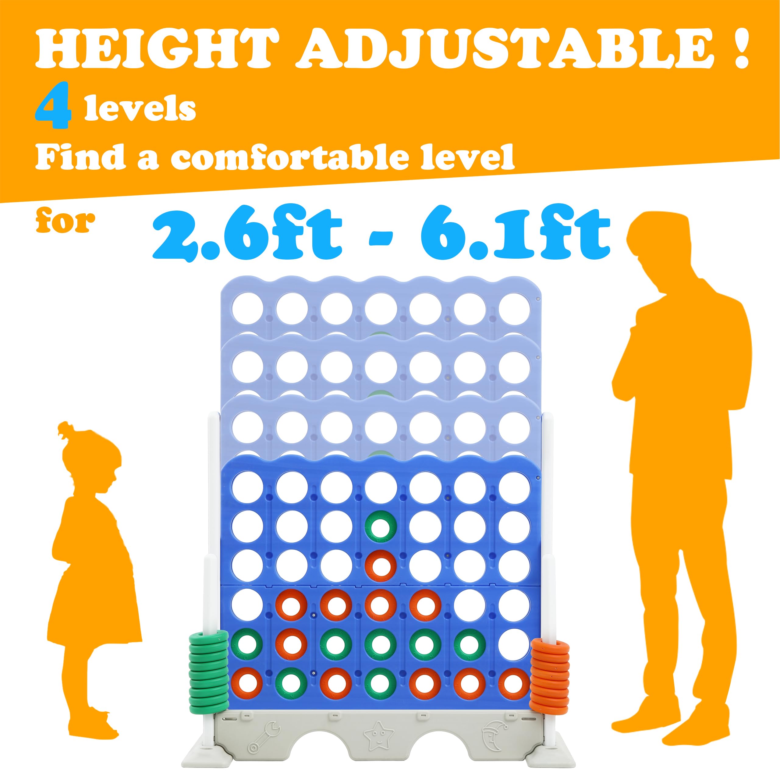 SDADI Adjustable Height Giant 4-in-a-Row Connect Game Set - 2-in-1 Jumbo 4-to-Score & Golf Party Game for Kids, Adults & Family - Indoor/Outdoor Backyard Lawn Games for Picnics, BBQs & Family Gatherings (White)