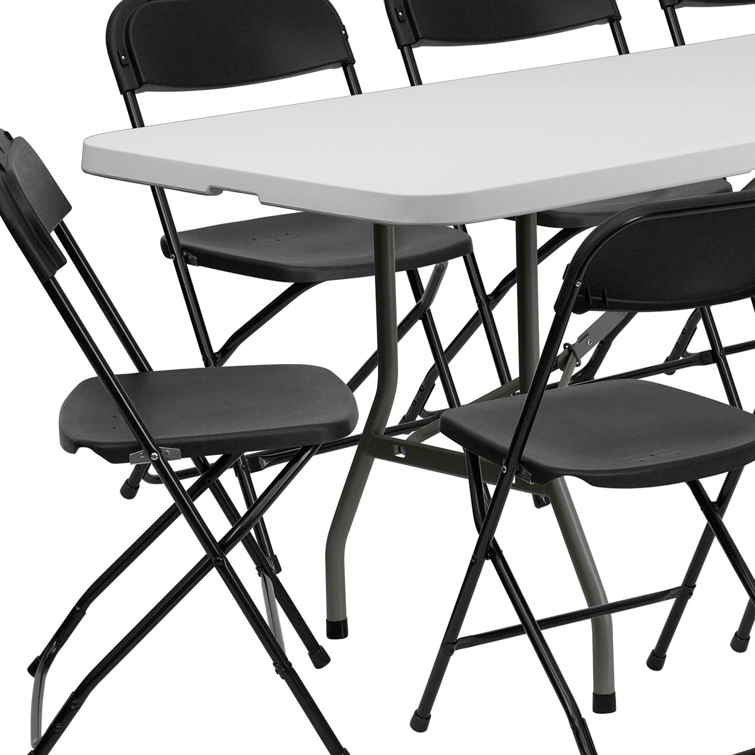 EMMA + OLIVER 8-Foot Bi-Fold White Plastic Folding Table Set with 10 Chairs - Perfect for Events, Training, Banquets & Home Use