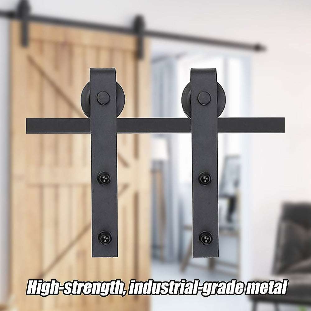 1.8m Sliding Barn Door Hardware Kit - Heavy Duty Black Steel Track & Rollers for Rustic Home & Office Doors | DIY Installation, Space-Saving Solution for Bedrooms, Closets & Room Dividers