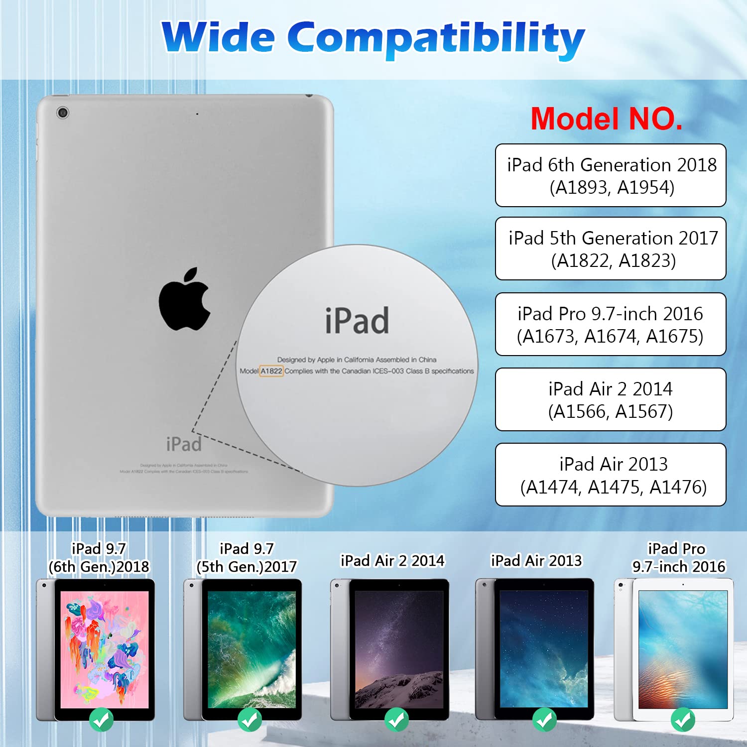Premium Leather Folio Case for iPad 6th/5th Gen (2018/2017), iPad Air 2 (2014), iPad Air (2013) & iPad Pro 9.7