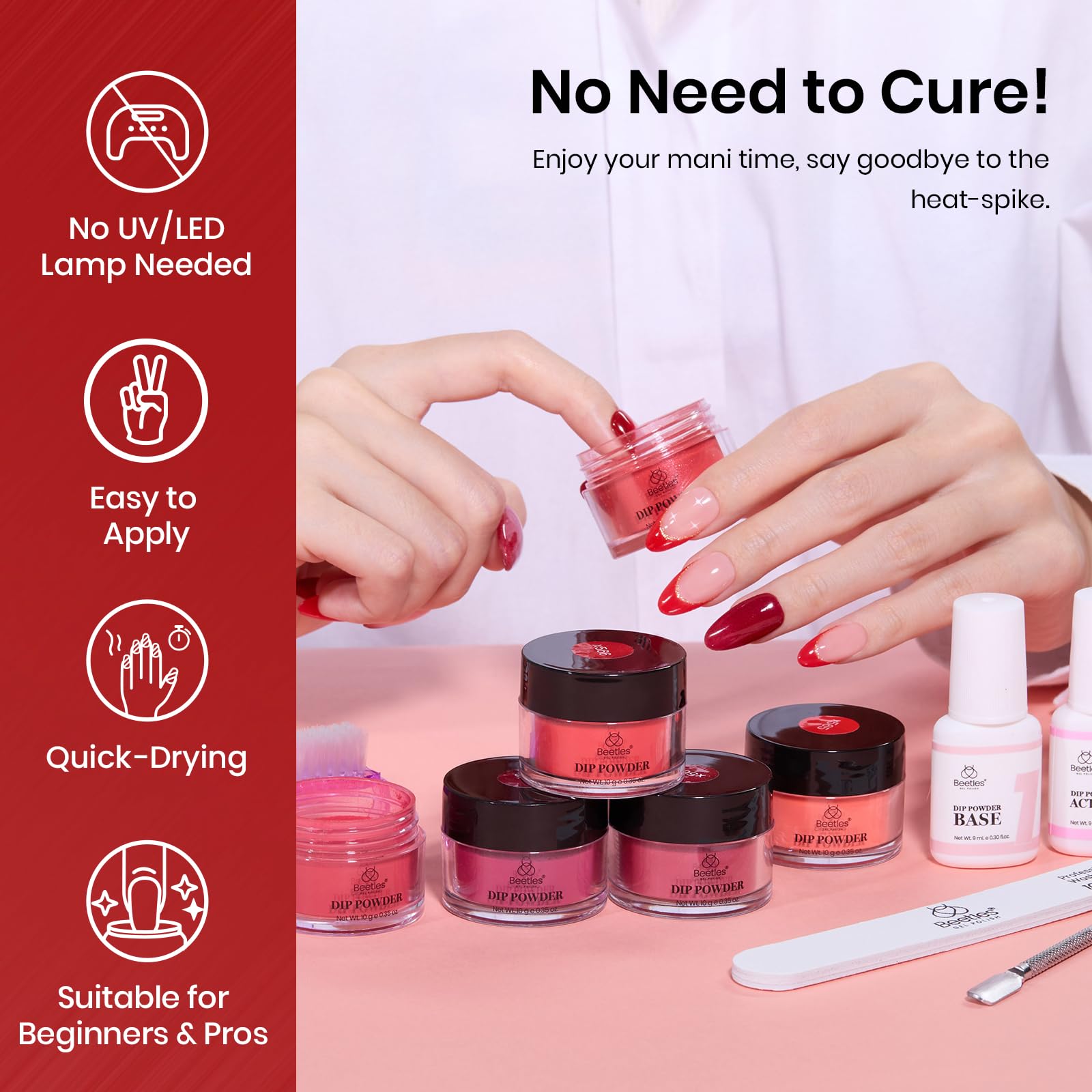Beetles 6 Colors Dip Powder Nail Kit - Red Glitter Dipping Powder, No UV Lamp Needed, Quick Curing Manicure Set for DIY Nails | Perfect Gift for Women & Girls | Home Salon, Party, Wedding, Special Occasion Nail Art