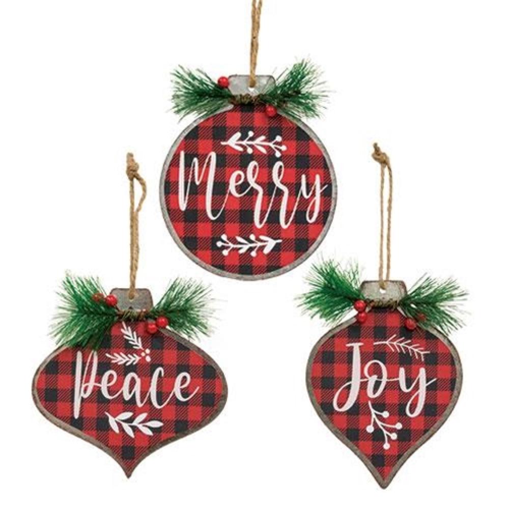 Joy Merry Peace Metal Ornament Set of 3 - Christmas Tree Decorations, Holiday Home Decor, Gift for Family & Friends - Perfect for Xmas Tree, Mantel, Wreath and Festive Party Decorations