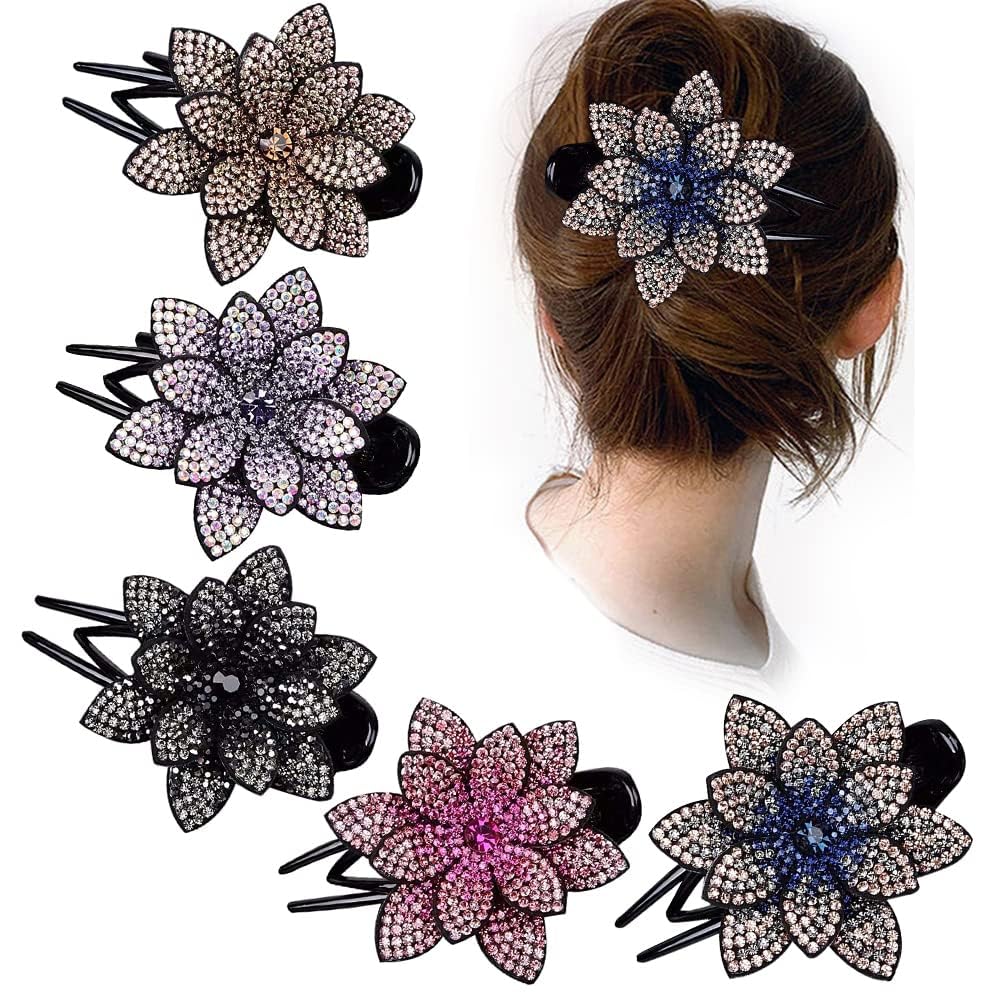 Sparkling Rhinestone Hair Clips for Women - 2PCS Duckbill Ponytail Barrettes, Multicolor Hair Accessories for Parties, Weddings & Everyday Style