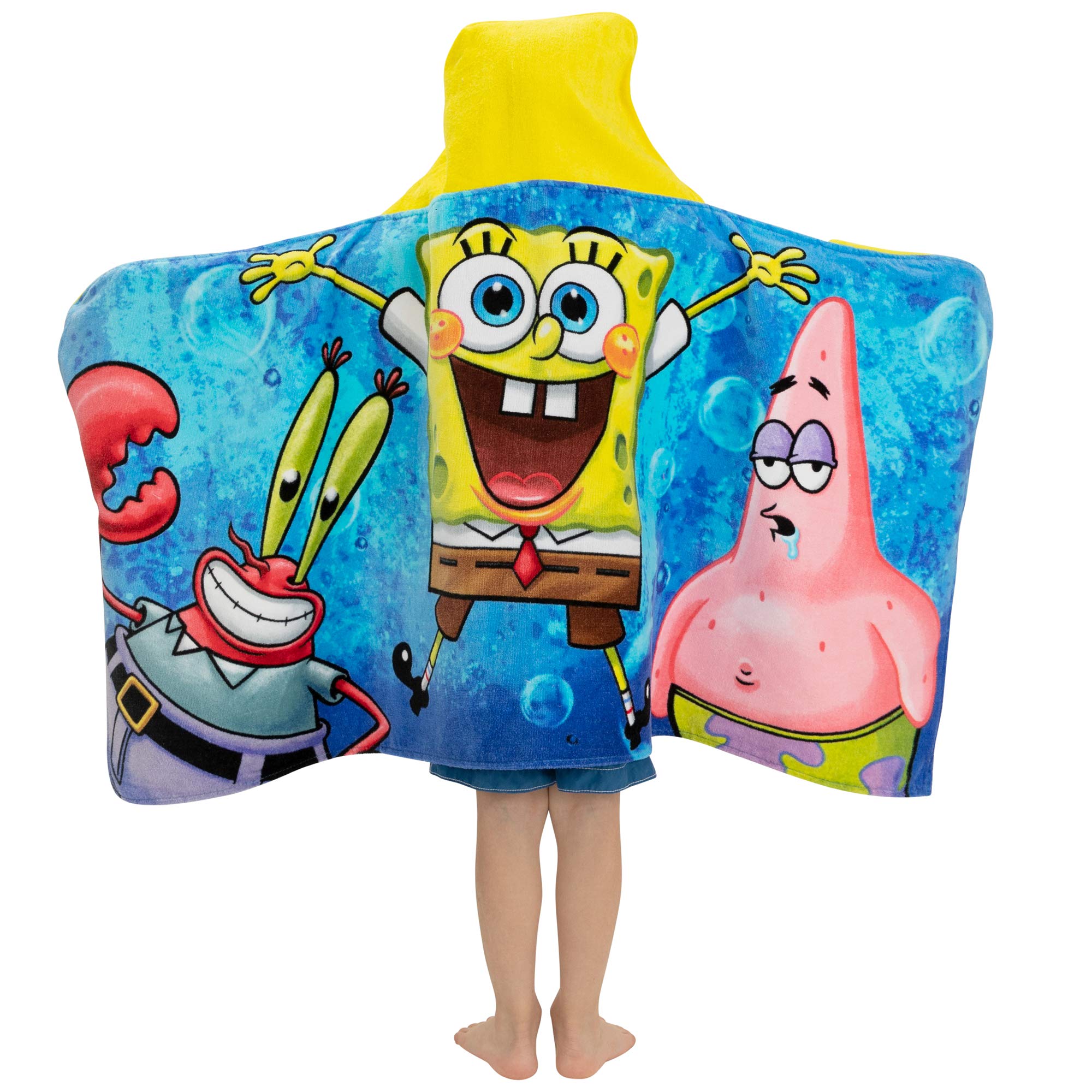 SpongeBob SquarePants Kids Hooded Towel Wrap - Soft Cotton Terry Bath & Beach Towel (24x50 inches) for Boys & Girls - Perfect for Swimming, Pool, Beach & After Bath